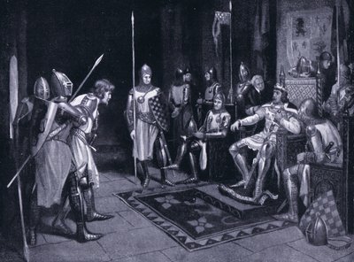 Earl van Lancaster wordt veroordeeld in zijn eigen hal in Pontefract, jaren 1920 door M. Mackinlay
